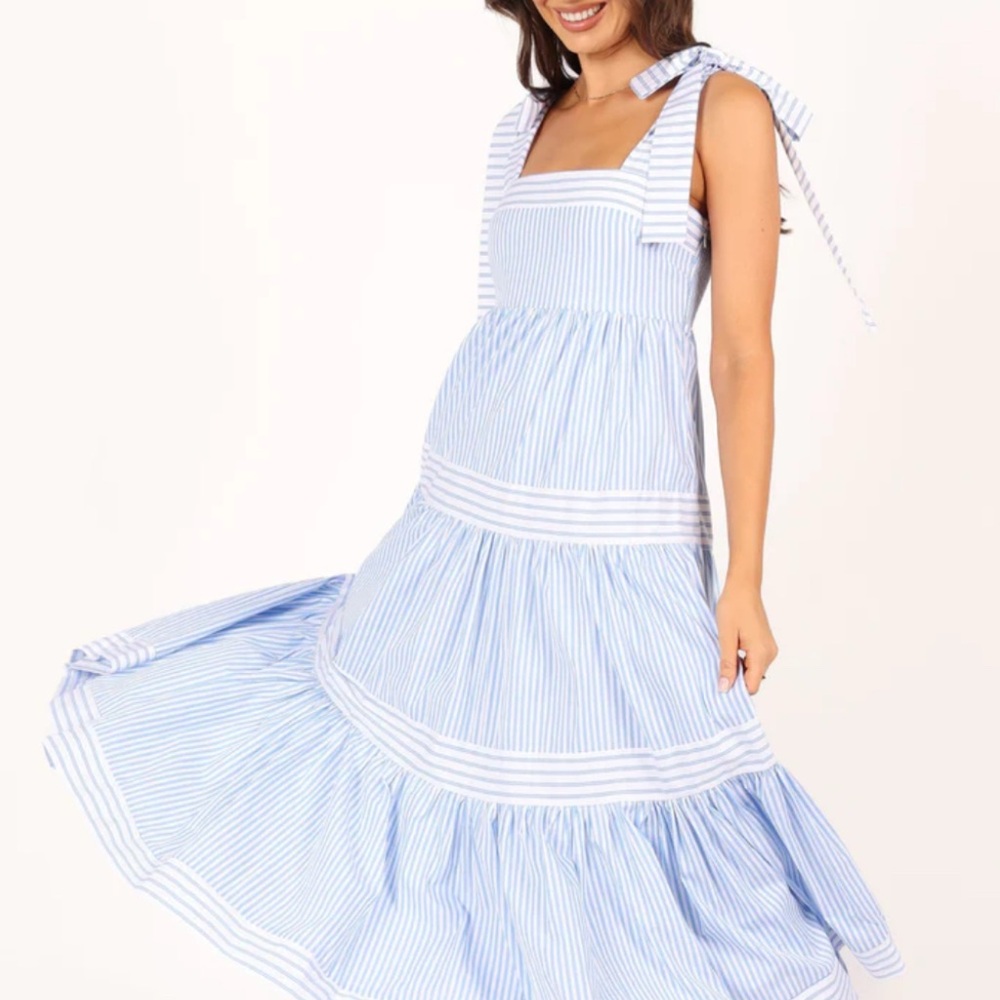 Petal & Pup Blue and White Striped Maxi Dress
